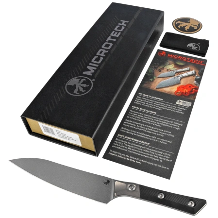 Microtech Utility Kitchen Knife Titanium Bolster/Black G10, Stonewashed MK390 (3400B-10BK)