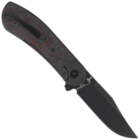Bestech Vestige Black Titanium/Red Marbled Carbon Fiber Knife, Black Stonewashed MagnaCut by Justin Lundquist (BT2411C)