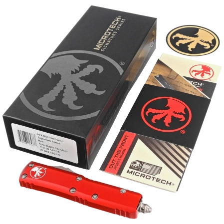 Nóż automatyczny OTF Microtech UTX-85 Hellhound T/E Signature Red Aluminium, Apocalyptic M390 (719-10APRDS)
