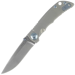 Spartan Blades Harsey Folder 3.25 Gray Titanium, Blue HW, Stonewashed CPM S45VN by William W. Harsey Jr. (SF10SWBL)
