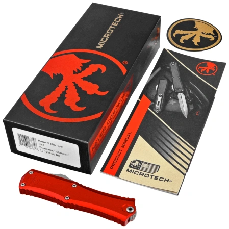 Microtech Hera II D/E OTF Knife Red Aluminum, Stonewashed M390MK by Tony Marfione (1702M-10RD)
