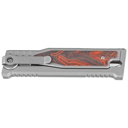 Nóż grawitacyjny Reate EXO-M OTF Gravity D/E Bead Blasted Titanium/Damascus Red-Black G10, Satin Elmax