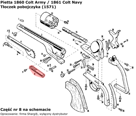 Tłoczek pobojczyka rewolwer Pietta 1860 Colt Army .44 (1571)