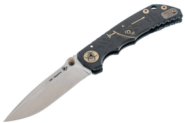 Spartan Blades Harsey Folder ''Plague Doctor'' Black/Gold Titanium, Satin MagnaCut by William W. Harsey (SF5DOCTOR BK)