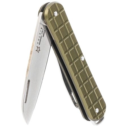 Fox Vulpis Grenade Pattern Military Green Aluminum Knife, Polished N690Co (FX-VPGP130 MG)