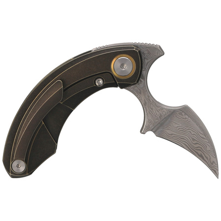 Bestech Strelit Bronze Stonewashed Titanium, Damascus by Ostap Hel Knife (BT2103J)