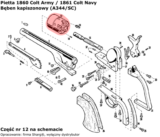 Bęben kapiszonowy Pietta Colt 1851 Reb Nord Navy, 1860 Army, 1861 Navy, 1862 Pocket Police .36 Fluted (A344/SC)
