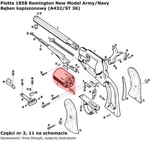 Spare Cylinder for Pietta 1858 Remington New Army / Navy .36 (A432/ST36)