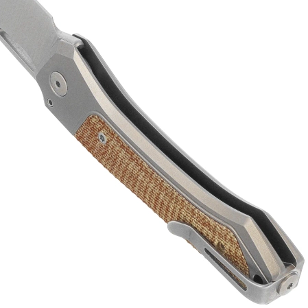 Nóż składany LionSteel Twain Gray Titanium / Natural Canvas Micarta, Satin MagnaCut by Gianni Pauletta (TW GY CVN)