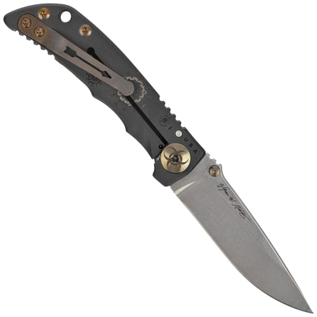 Nóż składany Spartan Blades Harsey 3.25 Folder Plague Doctor Black/Gold Titanium, Stonewashed MagnaCut by William W. Harsey (SF10DOCTOR BK)