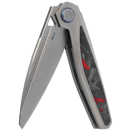 Rike Knife Baidi S Titanium/Red Carbon Fiber, Bead Blasted M390 (RK-Baidi-S-P/RCF)
