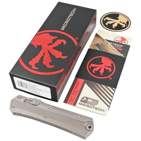 Nóż automatyczny OTF Microtech Glykon Bayonet Natural Clear Aluminium/Apocalyptic Titanium, Apocalyptic M390 by Tony and Sean Marfione (184-10APNC)