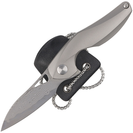 Bestech The Reticulan Neck Knife Grey Titanium, Damascus by Elijah Isham (BT1810G)