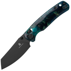 Bestechman Cicada's Wing Knife Teal Patterned Resin, Black PVD 10Cr15MoV (BMK06R)