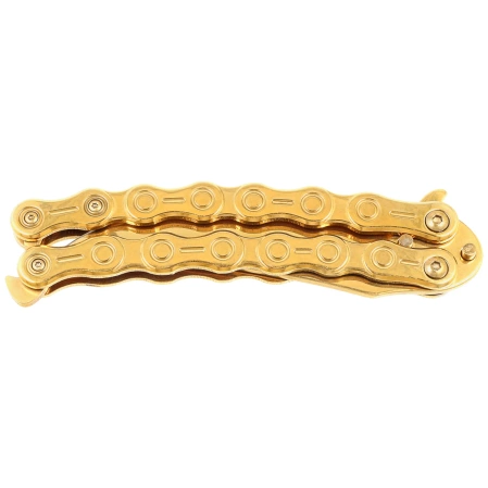 Third Decor Habitat Balisong Chain Gold Titanium Stainless Steel, Gold Titanium 420 Butterfly Knife (K2819D)