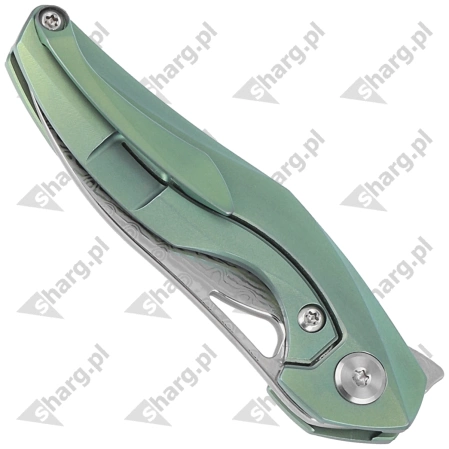 Bestech The Reticulan Neck Knife Green Titanium, Damascus by Elijah Isham (BT1810I)