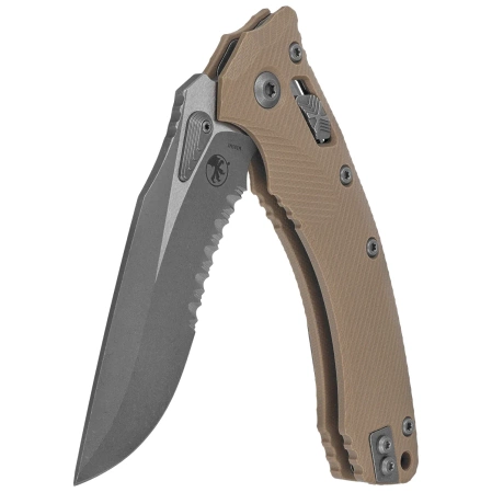 Nóż składany Microtech Amphibian Ram-Lok S/E Fluted Tan G-10, Apocalyptic P/S M390MK by Tony Marfione (137RL-11APFLGTTA)