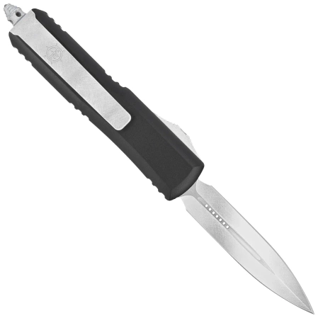 Microtech UTX-85 D/E Steamboat Willie Signature Black Aluminium, Antique White M390 OTF knife (232-1SB)